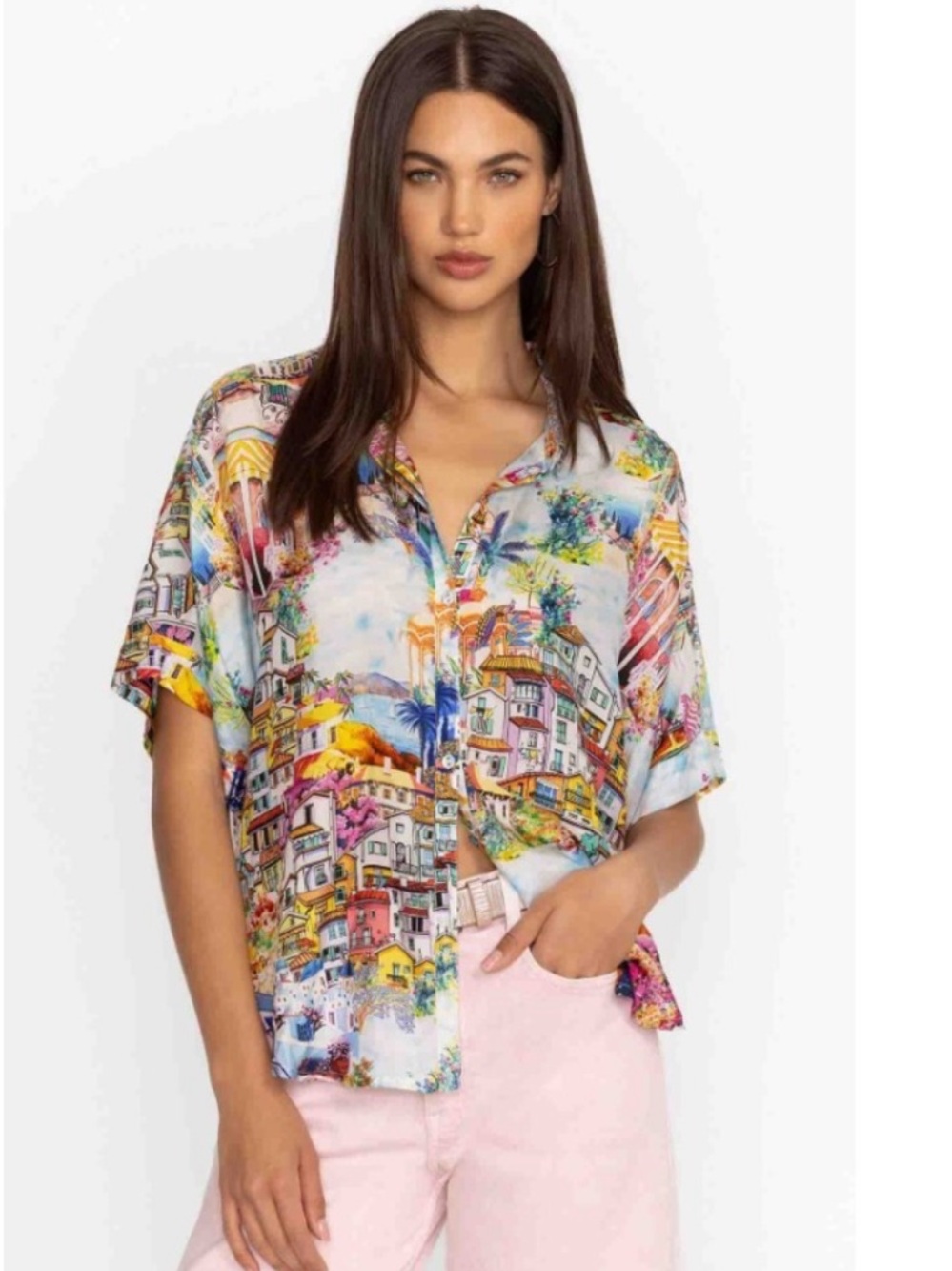 Johnny Was Cannes silk shirt NWT size M